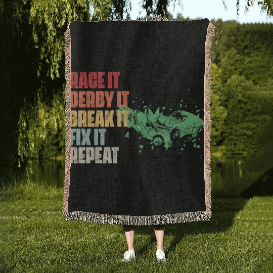 Race It Break It Fix It Repeat Demolition Derby Woven Blankets