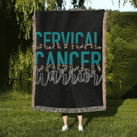 Cervical Cancer Awareness Month Warrior Teal White Woven Blankets
