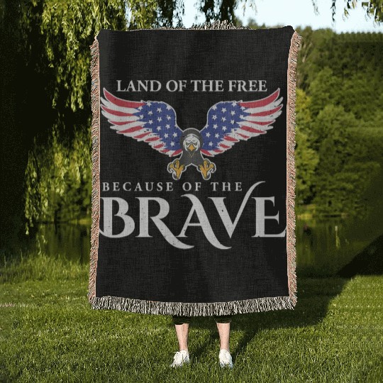 Land Of The Free Because Of The Brave Patriot USA Woven Blankets