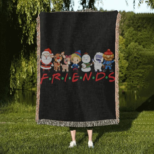 Christmas Friends Santa Rudolph Snowman Family Woven Blankets