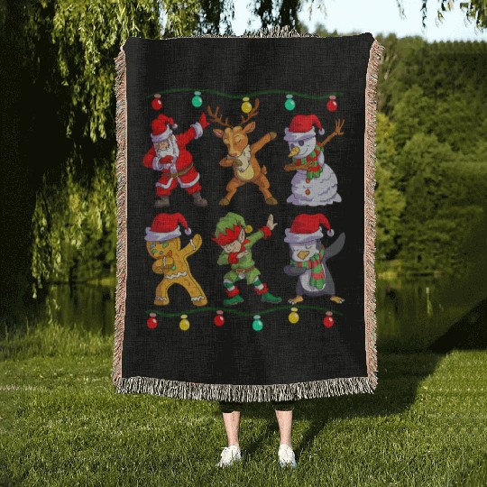 Christmas Kids Boys Men Dabbing Santa Elf Deer Woven Blankets