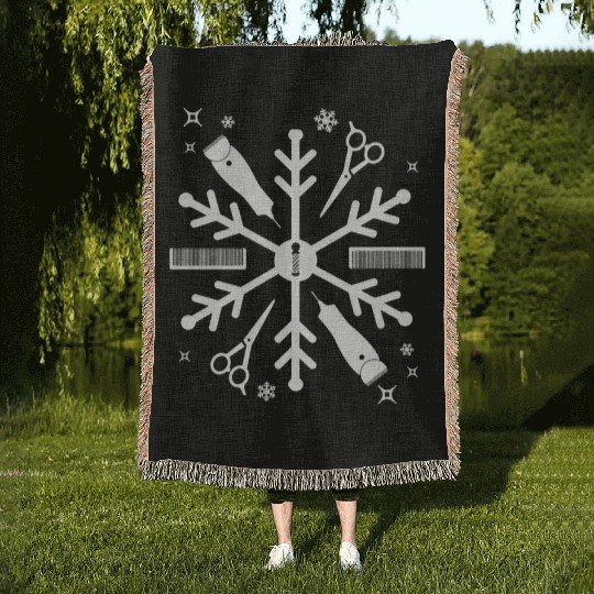 Funny Barber Christmas Snowflake Hair Stylist Woven Blankets