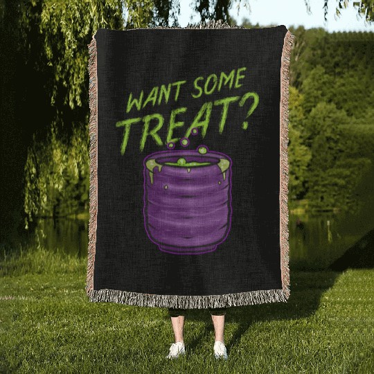 Want Some Treat Pot Of Green Witch Tea Slime Woven Blankets