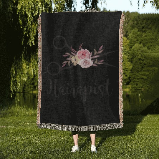 Hairapist Funny Flower Scissor Hairstylist Girls Woven Blankets