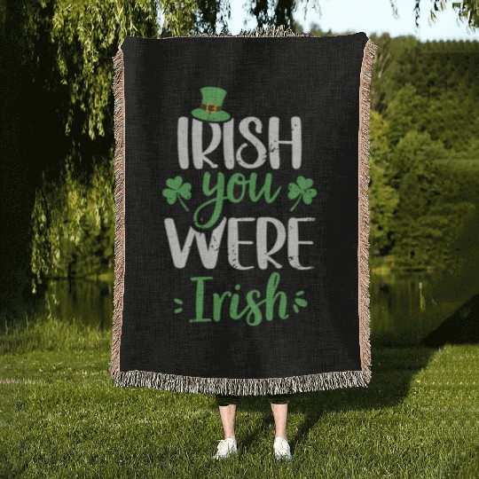 Irish You Were Irish Green Cloverleaf Woven Blankets
