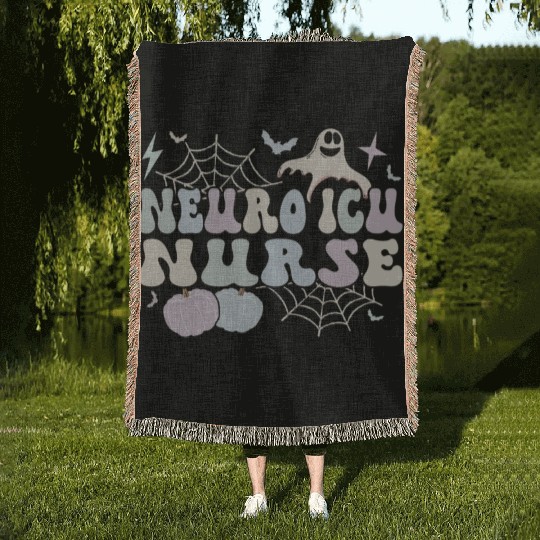 Neuro ICU Nurse Halloween Neurology ICU Gifts Woven Blankets