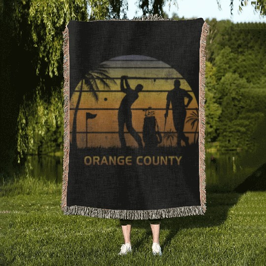 Retro Orange County Golf Golfing Fan Golfer Gift Woven Blankets