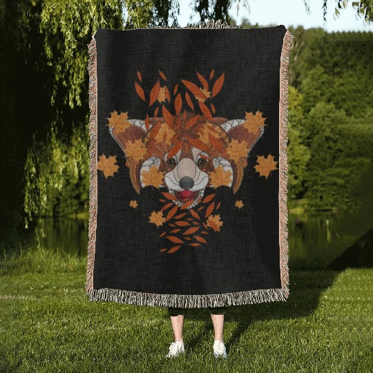 Red Panda Leaves Funny Red Pandas Animal Lover Woven Blankets