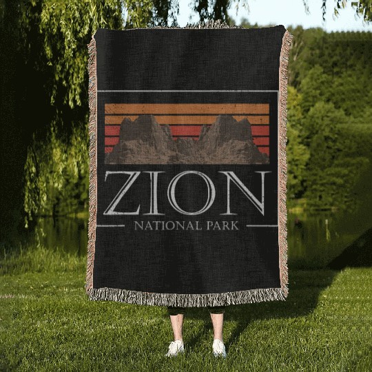 Retro Zion National Park US Vintage Utah Adventure Woven Blankets