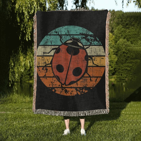 Retro Vintage Ladybug Animal Insect Lover Ladybird Woven Blankets