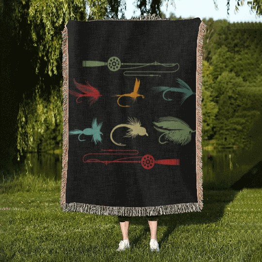 Trout Fly Fishing Nature Outdoor Fisherman Funny Woven Blankets