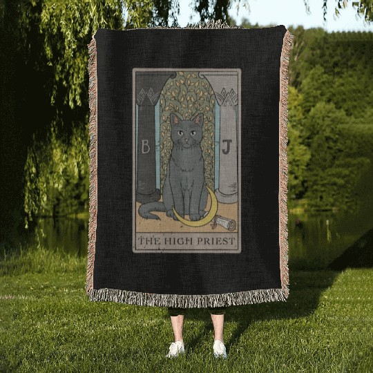 Cat High Priest Tarot Card Design for a Tarot Car Woven Blankets