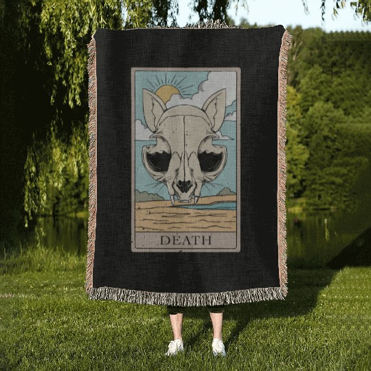 Cat Death Tarot Card Design for a Tarot Card Read Woven Blankets