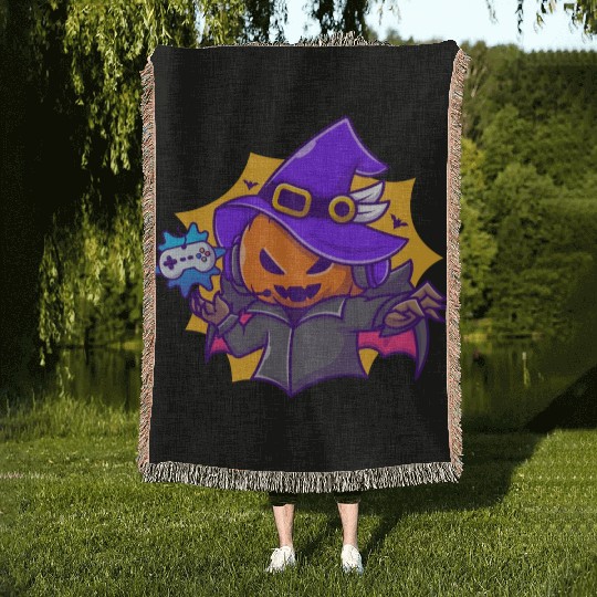 Gamer witches pumpkin vampire - halloween Woven Blankets