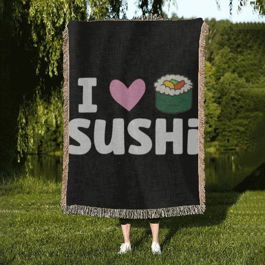 I Love Sushi Japanese Food Love Sushi Woven Blankets