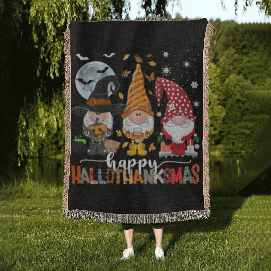 Happy Hallothanksmas Gnomes Lover Halloween Woven Blankets