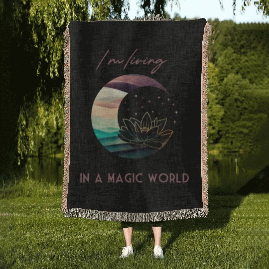 Magic Spiritual Desert Moon Water Lily Woven Blankets