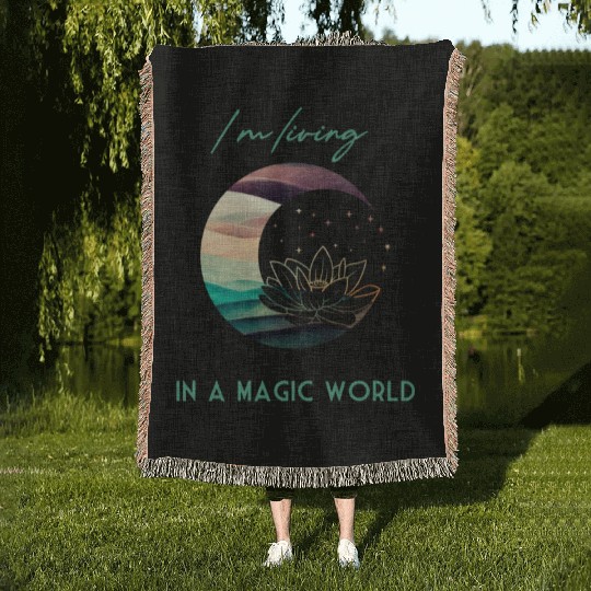 Magic Spiritual Desert Moon Water Lily Woven Blankets