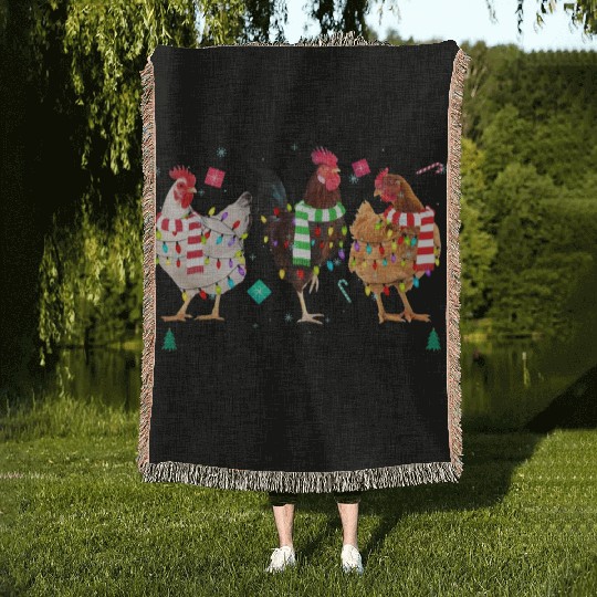 Merry Christmas Funny Chicken With Christmas Light Woven Blankets