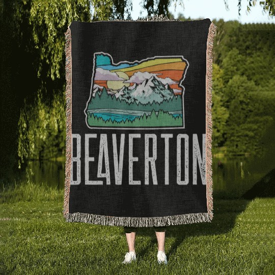 Beaverton Vintage Oregon Nature Outdoors Retro Gra Woven Blankets