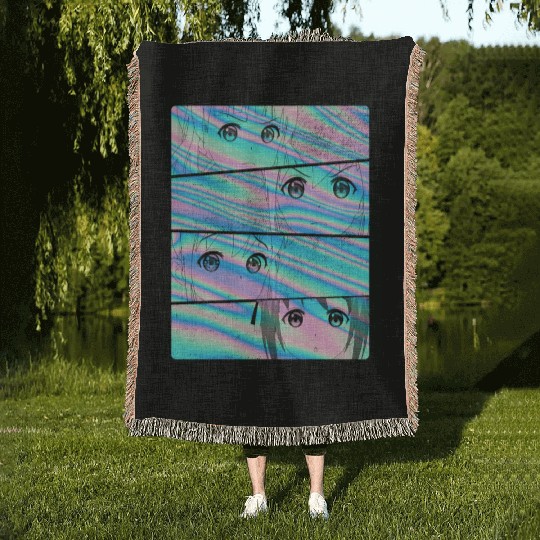 Colorful Pastel Goth Kawaii Anime Girls Woven Blankets