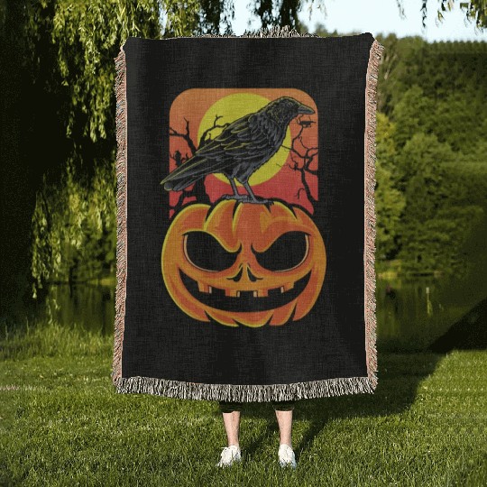 Crow Halloween Bird Watcher Gift Woven Blankets