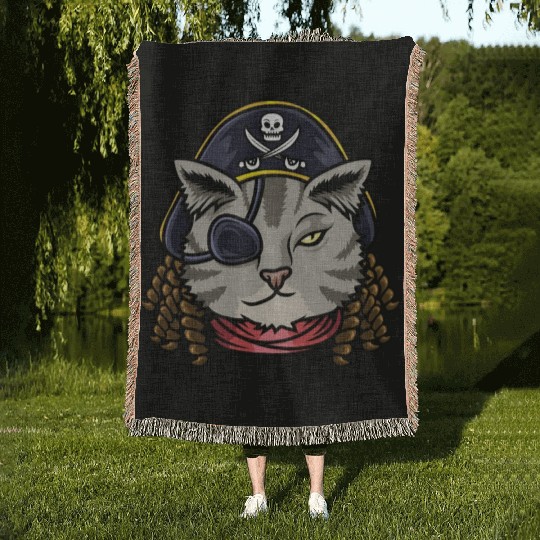Pirate Cat Cat Mom Gift Woven Blankets