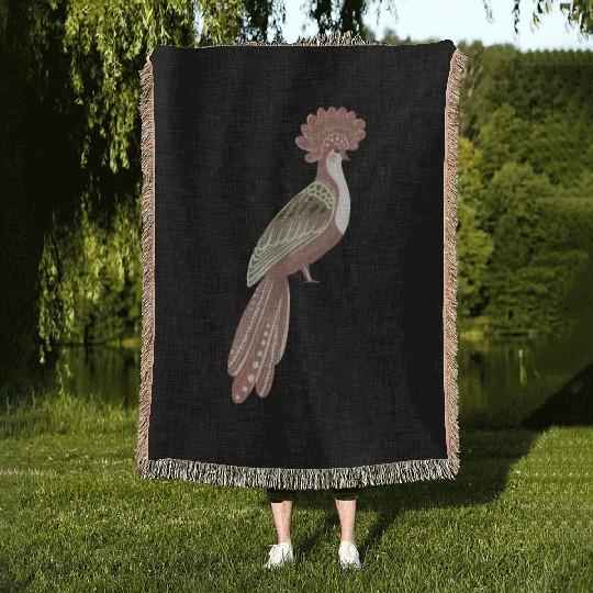 Folk art fancy bird Woven Blankets