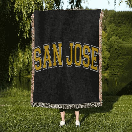 San Jose Varsity Style Amber Text Woven Blankets