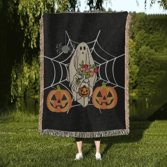 Halloween Costume Floral Ghost Pumpkin SpiderWeb Woven Blankets