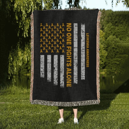 No One Fights Alone Usa Flag Leukemia Awareness Woven Blankets