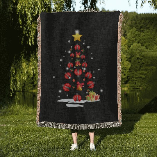 Lady Bug Christmas Tree Lady Bug Xmas Funny Gift Woven Blankets