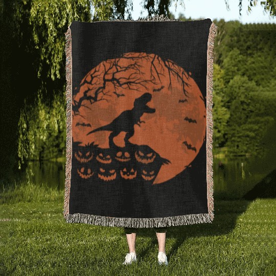 Cute Dinosaur And Moon Funny Halloween Costume Woven Blankets
