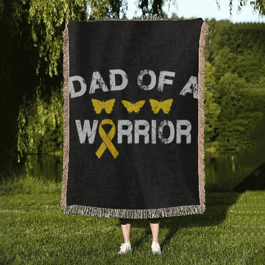 dad Of A Warrior Childhood Cancer Awareness Suppor Woven Blankets
