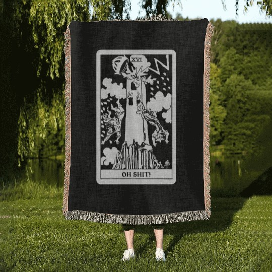 Oh Shit! - The Tower Tarot Card Woven Blankets