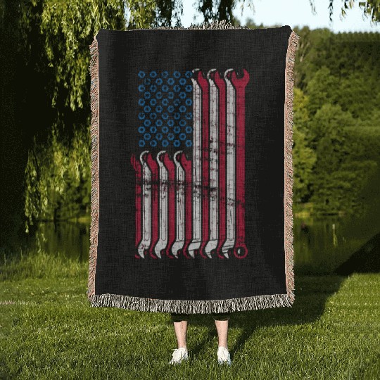 American Flag Mechanic Combination Wrenches Woven Blankets