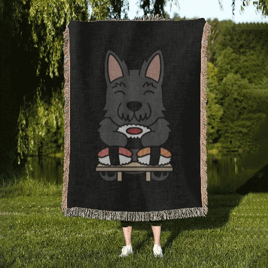Sushi Lover Scottish Terrier Woven Blankets