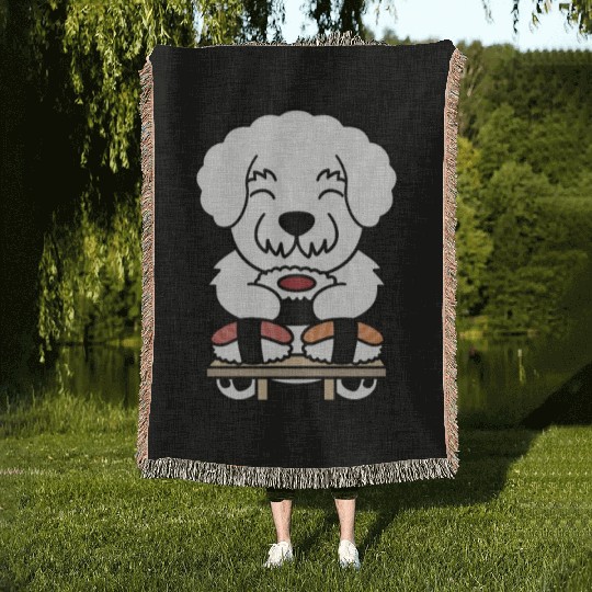 Sushi Lover Bichon Frise Woven Blankets