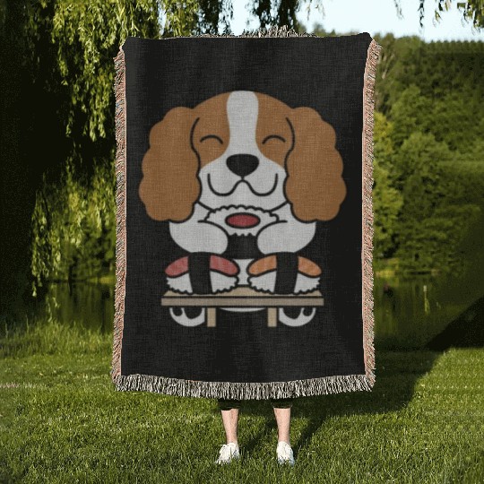 Sushi Lover Cavalier King Charles Spaniel Woven Blankets