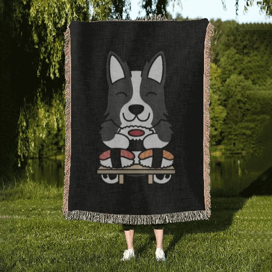 Sushi Lover Border Collie Woven Blankets