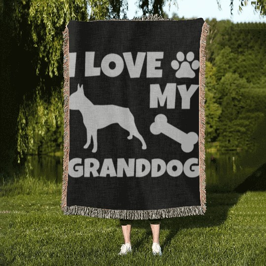 I Love My Granddog Boston Terrier Woven Blankets