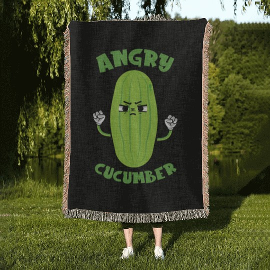 Angry Cucumber Vegetarian Vegetable Veggies Vegan Woven Blankets