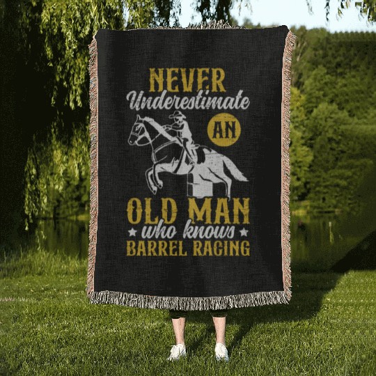 Old Man Barrel Racing Rodeo Equestrian Horse Woven Blankets