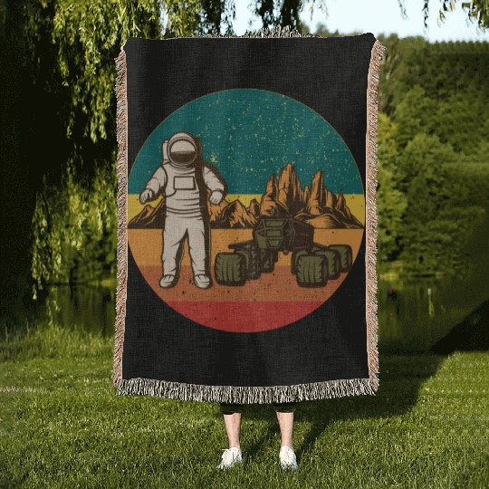 Astronaut on Mars Woven Blankets