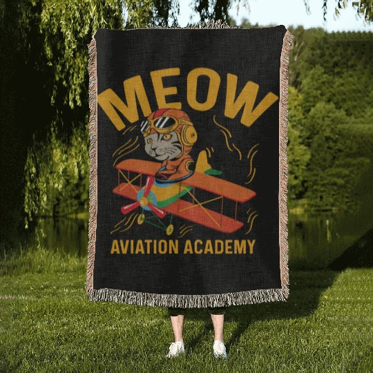 Meow Aviation Academy Co-Pilot Gift Woven Blankets