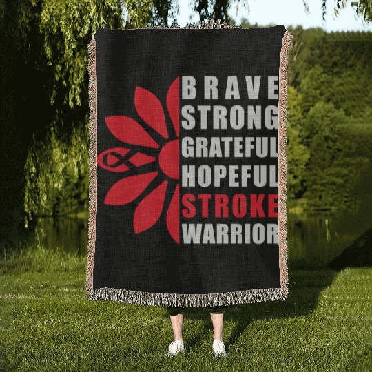 Stroke Awareness Brave Strong Grateful Stroke Woven Blankets
