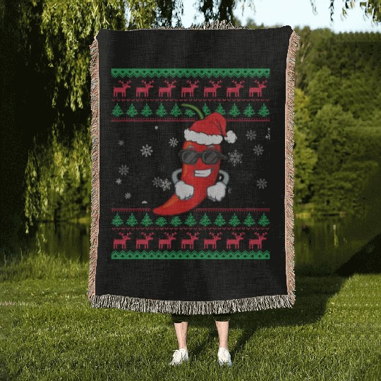 Cool Pepper Chili Christmas Woven Blankets Chili Ugly Xmas