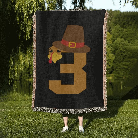 Number 3 Turkey Thanksgiving Outfit Boy 3 Year Old Woven Blankets
