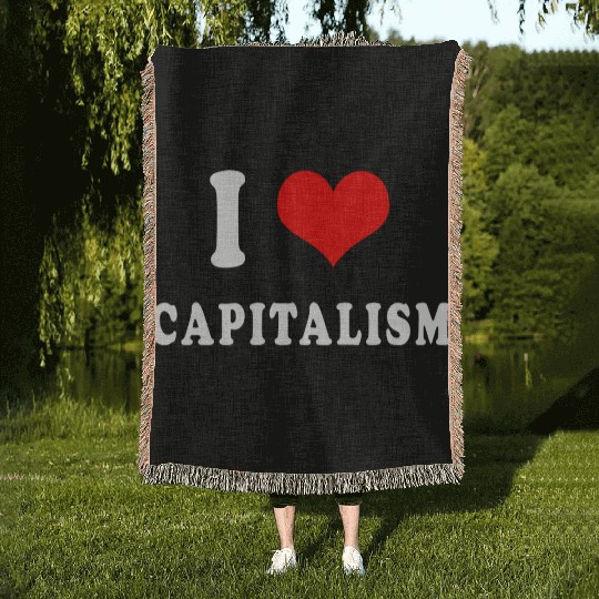 I love capitalism Woven Blankets