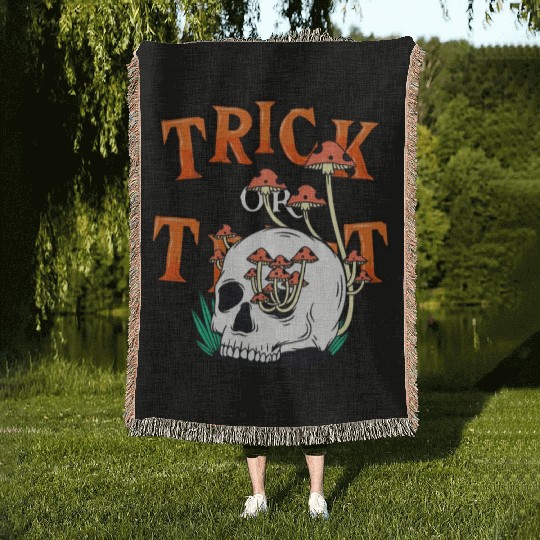 Trick or Treat People With Kindness Skeleton Hallo Woven Blankets